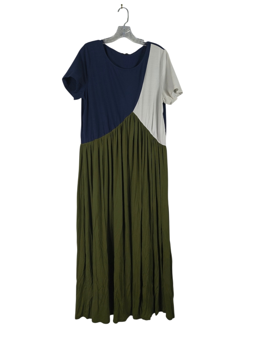Floryday Green Blue White Color Block Flowy Stretch Casual‎ Boho Maxi Dress XL